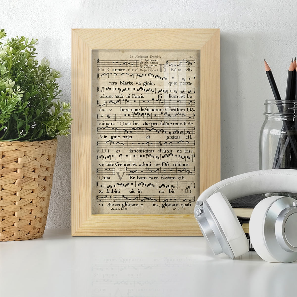 Vellum Songbook IV -Framed Print w/glass-Natural Wood