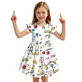 thumbnail image 3 of Curuila Toddler Girls Dress Flutter Sleeve Cartoon Print Crew Neck For School Fashionable Dresses Size 3-4 Years, 3 of 7