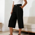 thumbnail image 3 of Costeam Womens Pleated Capri Wide Leg Pants Single Button Zipper Fly Side Slip Pockets Mid Calf Length Tailored Lightweight Loose Cropped Casual Trousers, 3 of 7