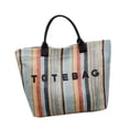thumbnail image 3 of Bolso tote ligero con estampado de letras a rayas, ideal para vacaciones, ciudad, verano y negocios. Negro, 3 of 9