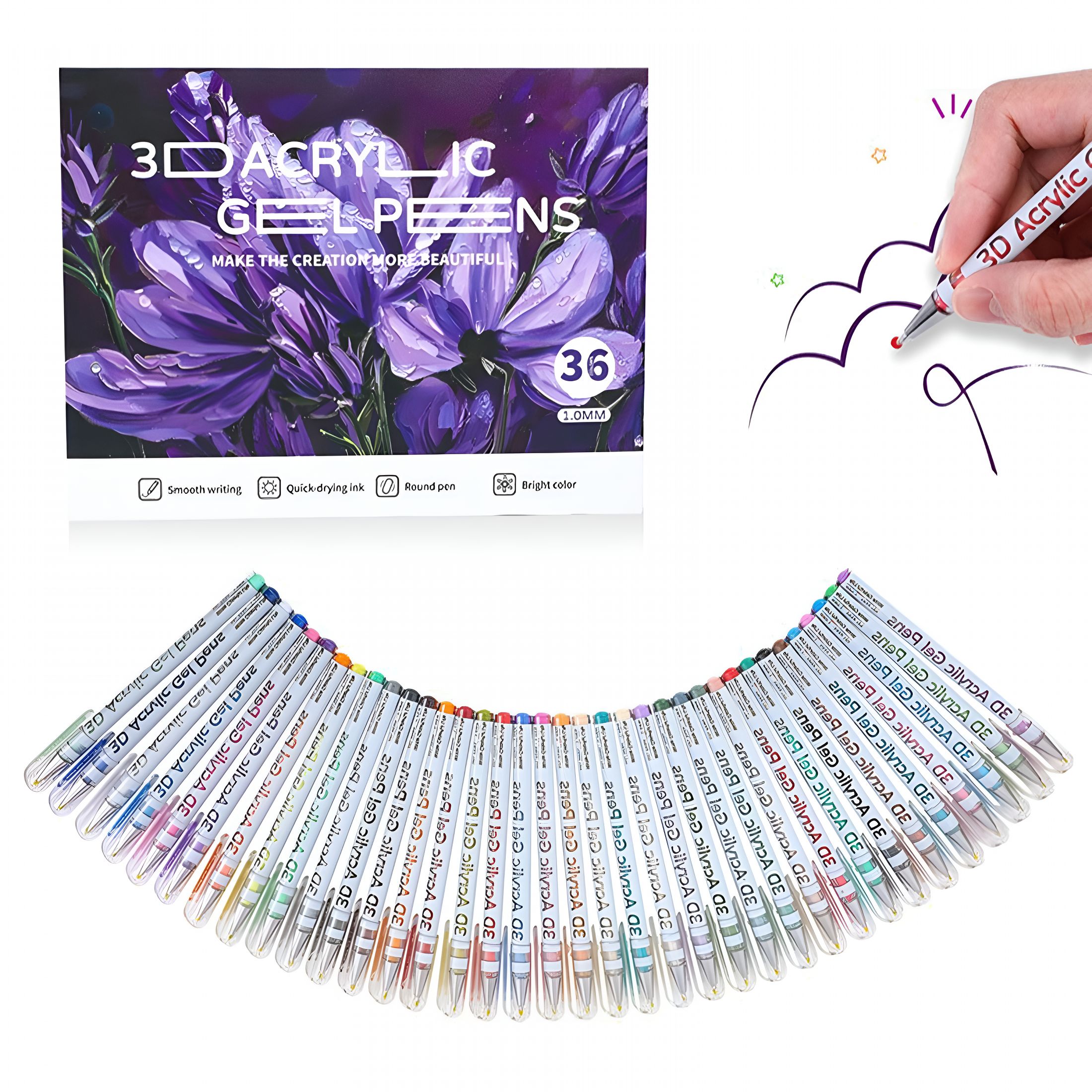 CCOCC 2026 New 3D Acrylic Pen 1.0Mm 3D Acrylic Gel Pens Write New 3D Acrylic Paint Markers Acrylic Pens Paint Pens Glitter Gel Pens Stick for Coloring Writing 1Ml Inc Disc Dip Pen Inkwell