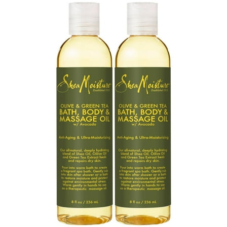 SheaMoisture Olive & Green Tea Bath, Body & Massage Oil 2-Pack â€“ Avocado Oil, Anti-Aging & Ultra-Moisturizing for Dry Skin, 8 Oz Ea