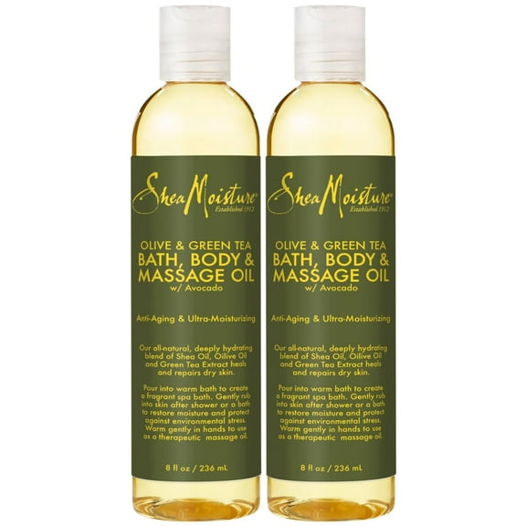 SheaMoisture Olive & Green Tea Bath, Body & Massage Oil 2-Pack â€“ Avocado Oil, Anti-Aging & Ultra-Moisturizing for Dry Skin, 8 Oz Ea
