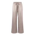 thumbnail image 5 of Linen Pants Womens Cargo Pants Ladies Summer Satin Drawstring Elastic Waist Casual Pants Wide Leg Pants White S, 5 of 6