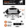 thumbnail image 2 of Double Camping Chair, Oversized 660lbs Heavy Duty Loveseat for Adults Portable Folding XL 2 Person Couch Padded Comfortable Two Seat with Cup Holder Outdoor Lawn Backyard, Black/Grey, 2 of 6