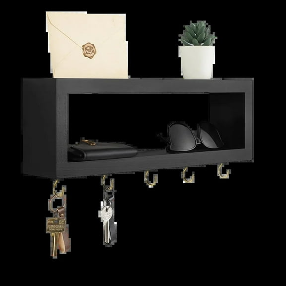 Wooden Wall Shelf with Hooks Entryway Decorative Key and Wallet Holder for Wall Holds Sunglasses, Leashes, Scarves and Lanyards