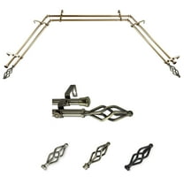 Archy 13/16" Double Bay Window curtain rod Adjustable 20"-36", 38"-72" - Antique Brass,(ABay-41-4D)