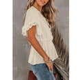 thumbnail image 3 of Ruffle Short Sleeve V Neck Blouse Crochet Lace Trim Elastic Waist Peplum Back Tie for Daily Work Shopping Date, 3 of 5