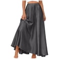 thumbnail image 2 of QATAINLAV Maxi Satin Silk Skirts for Womens High Waisted Elastic Long A-Line Skirt Summer Soft Party Flowy Skirts with Pockets Dark Gray XL, 2 of 5