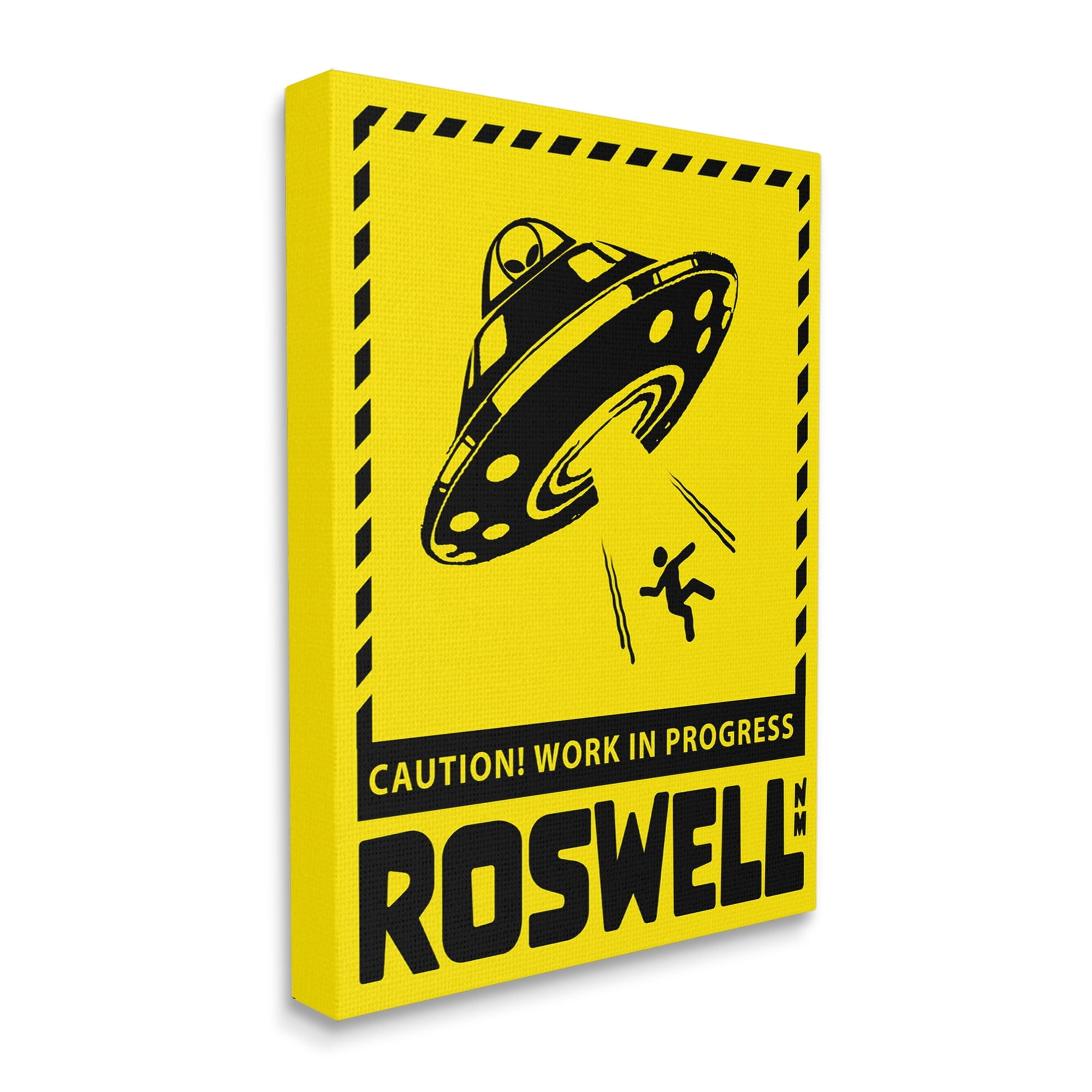 Stupell Industries Caution Roswell NM Alien UFO Travel & Places Painting Gallery Wrapped Canvas Print Wall Art