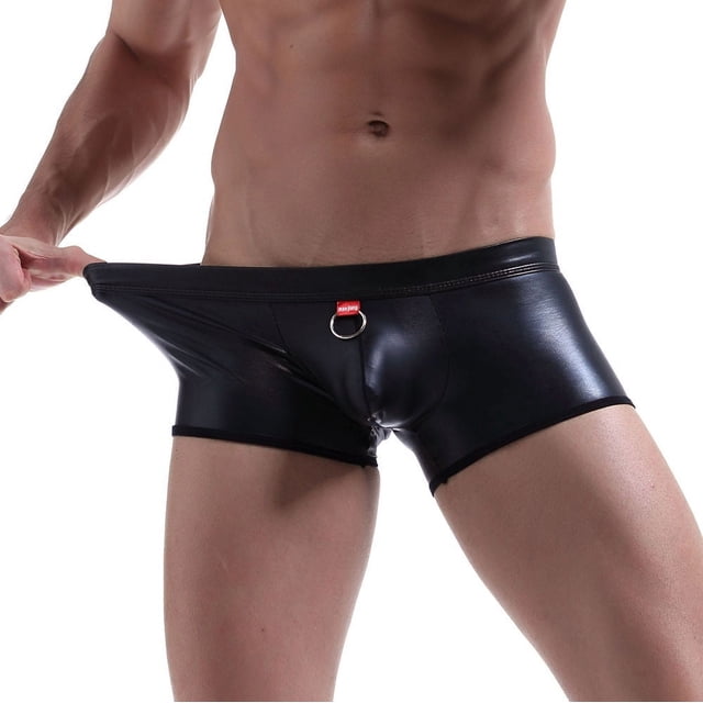 Ropa Interior Para Hombre, Ropa Interior De Algodón Para Hombre, Anillos De Cuero De Imitación, Pantalones Lisos Lacados, Calzoncillos De Algodón