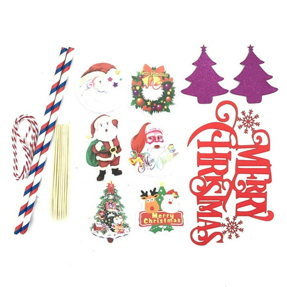 Merry Christmas Cake Topper Paper Christmas cake insertion Trees Deers Snowflake Elks Baking Toppers Flags Party Decoration