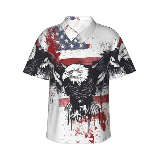 Balery American Flag Eagle Art Camisas hawaianas de manga corta para hombre, camisas playeras de corte holgado, camisas de vacaciones con botones,Large