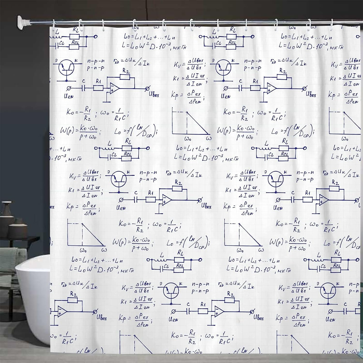 Physics Shower Curtain for Bathroom Electronic Engineering Mathematics Equation and Calculations Scientific School Study Waterproof Polyester Fabric Shower Curtain Sets with Hooks