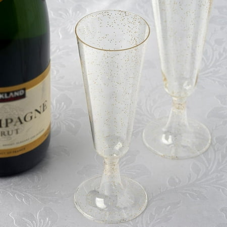 Champagne Party BalsaCircle Glittered Clear 12 pcs 5 oz Disposable Plastic Champagne Glasses - Wedding Reception Party Catering Tableware ()