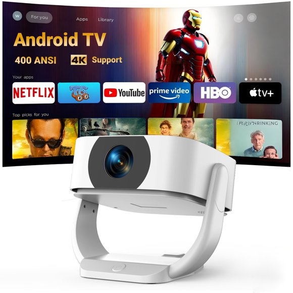 [Built-in Apps] GKLPO Projector 4K with WiFi and Bluetooth, 16000L Movie Projector with [Electric Focus and Auto Keystone], 270° Rotatable Portable Outdoor Projector for HDMI, USB, Phone