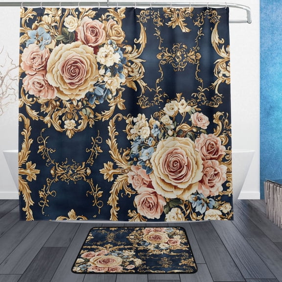 BZSMCE Shower Curtain and Bath Accessory Set,Floral Ornate Pattern