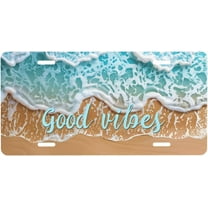 Cute Beach with Words License Plate, Decorative Car Front License Plate, Aluminum Novelty License Plates Vanity Tag Metal Car Plate for Women Men 6 X 12 Inch