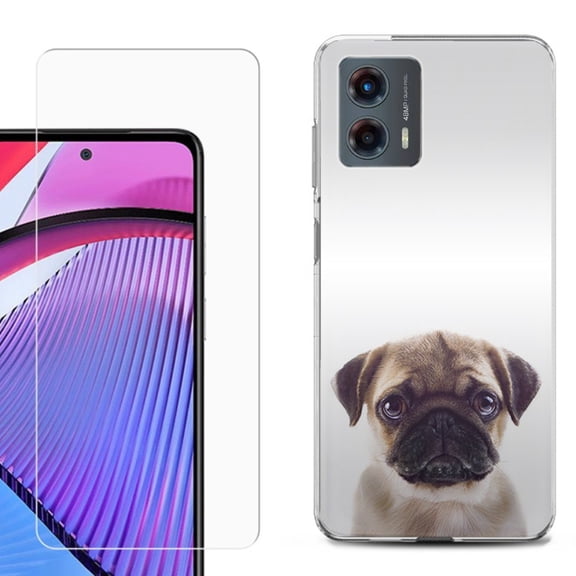 OneToughShield ® Compatible with Motorola Moto G 5G 2023, Shockproof Phone Case, with Tempered Glass Screen Protector - Pug Face