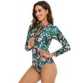 thumbnail image 2 of IBTOM CASTLE Women's One Piece Swimsuit Rash Guard Long Sleeve Zip Front UPF 50+ Sun Protection Swimwear Surfing Tummy Control Bathing Suit M Green + Pink, 2 of 4