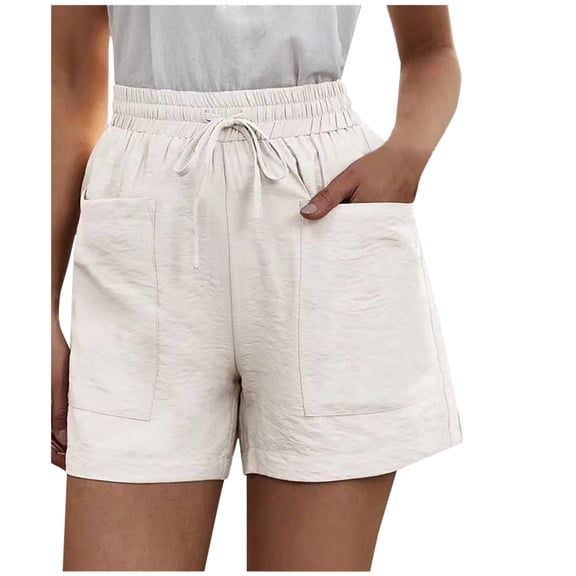 WREESH Womens Summer Shorts Solid Loose Wide Leg Shorts High Waist Straight Shorts Casual Cotton Linen Shorts White