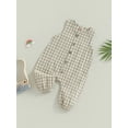 thumbnail image 4 of Coduop Infant Baby Sleeveless Sling Bodysuit Jumpsuit Button Down Plaided Newborn Playsuit, 4 of 9