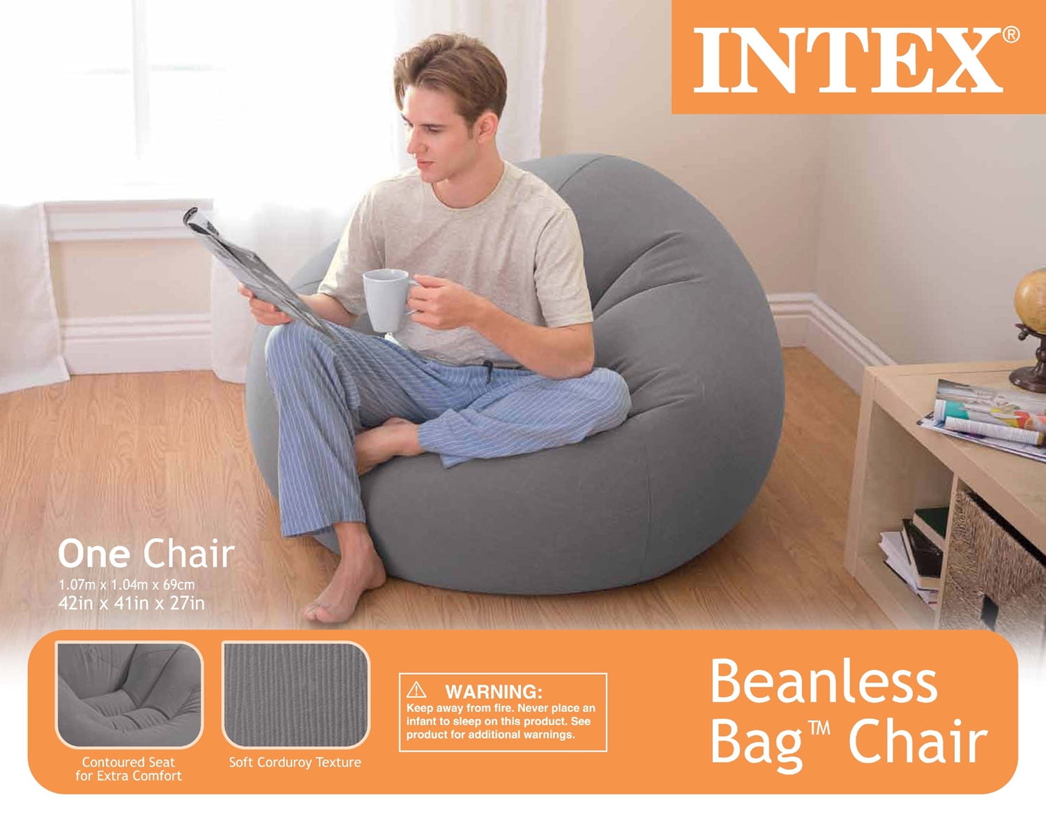 Intex Inflatable Contoured Corduroy Beanless Bag Lounge Chair