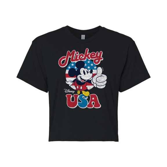 Disney - Americana - Mickey USA - Juniors Cropped Cotton Blend T-Shirt