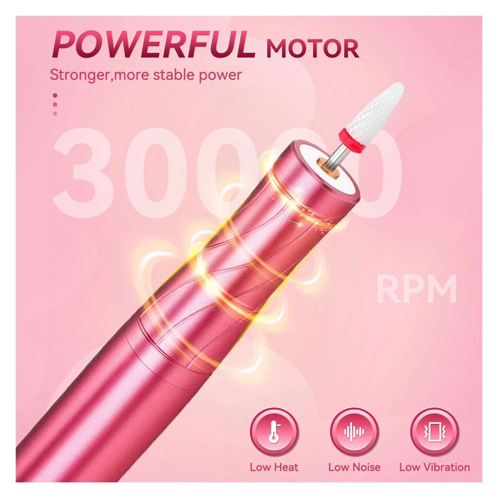 Electric Nail Drill 30000RPM with LED Light Manicure Machine Charging Nail File Polishing Nail Drill Pedicure Tools