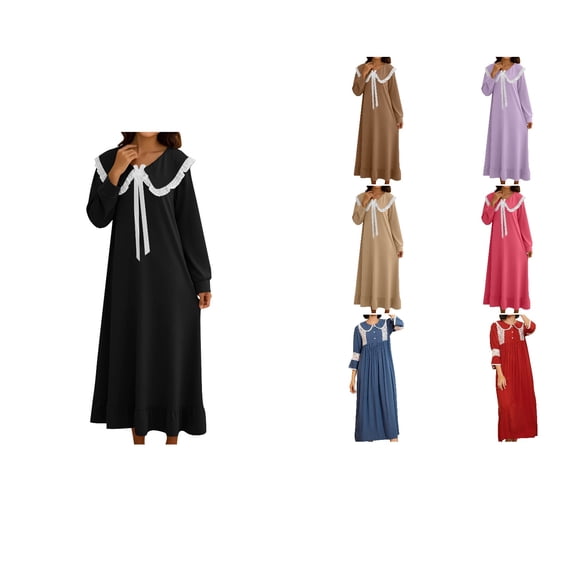 Antinious Women Solid Lapel Long Sleeve Sleepshirts Summer Loose Plus Size Long Nightgowns