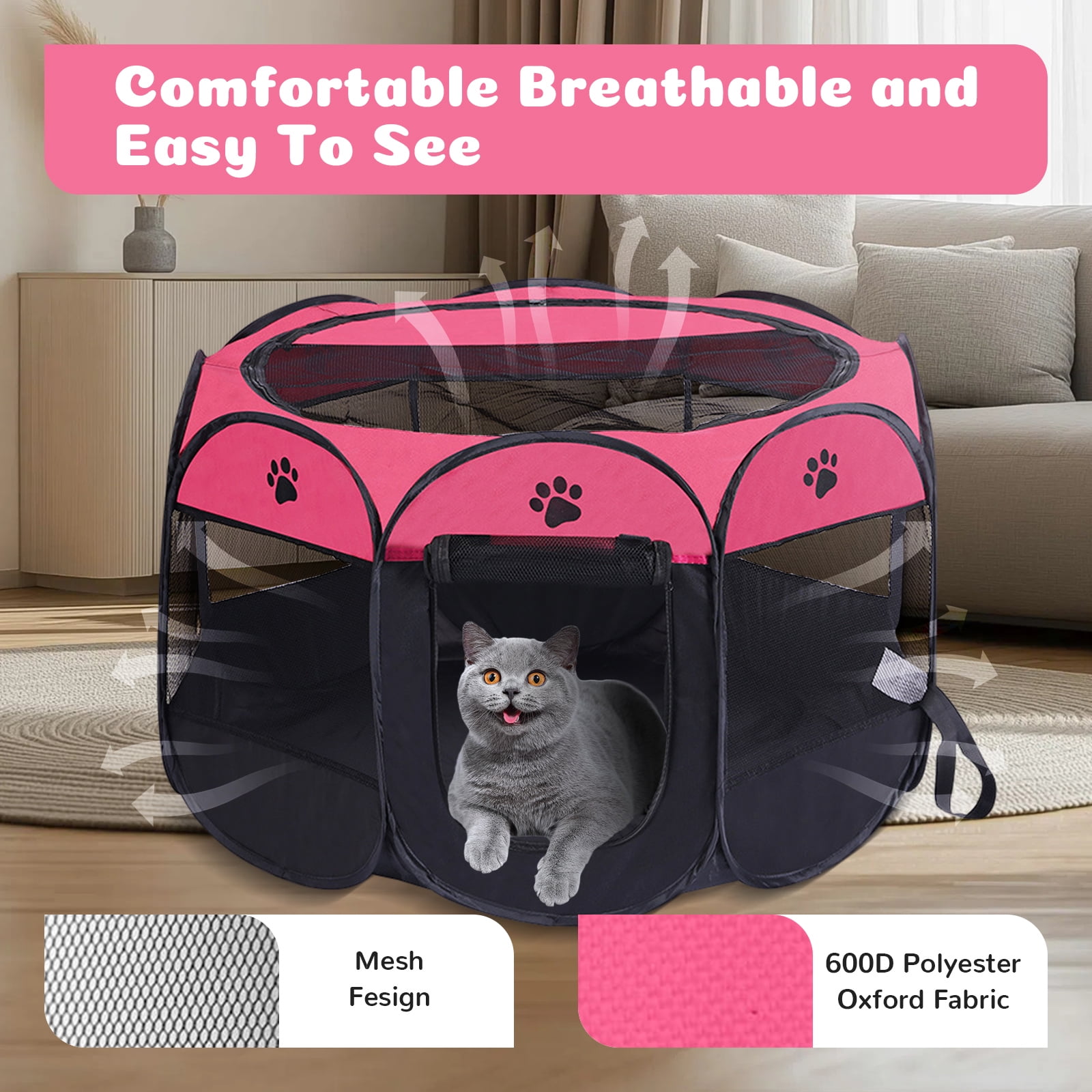 Luxvie Large Pet Playpen Cat Playpen Dog Playpen Indooor Cat Cage Dog Fence, 36" Diameter 23" Height Cat Tent Playpen for Indoor Cats Pen for Cat Puppy Rabbit, Red & Black