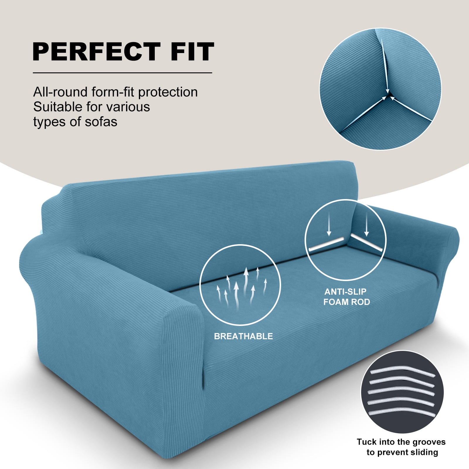 Sanmadrola Couch Covers for Dogs Sofa Covers Washable 100% Waterproof Non Slip Couch Covers Stretchable Machine Washable for Dogs Kids Pets, Blue, Oversized Sofa