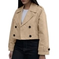 thumbnail image 2 of Womens Cropped Bike Jacket Casual Double Breasted Trench Coat Khaki L, 2 of 9