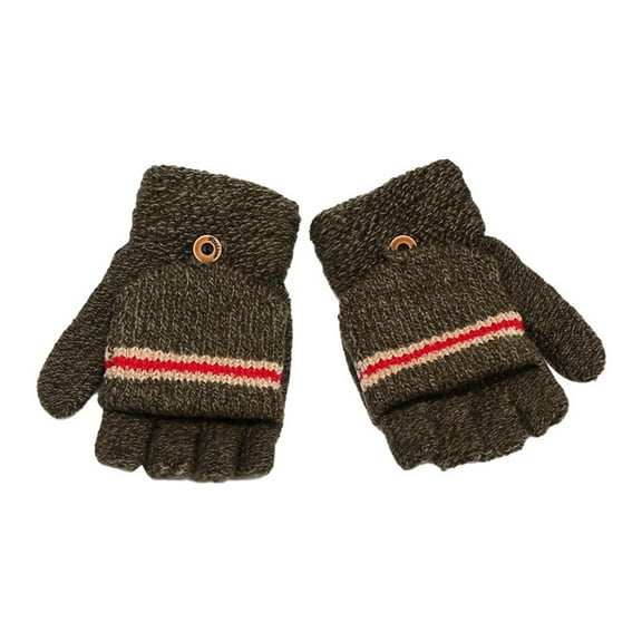 MEICHEN Fingerless Gloves for Girls and Boys, Korean Version Striped Half Finger Flip Gloves Plain Winter Warm Wool Gloves, Fall Winter Fashion Accessories