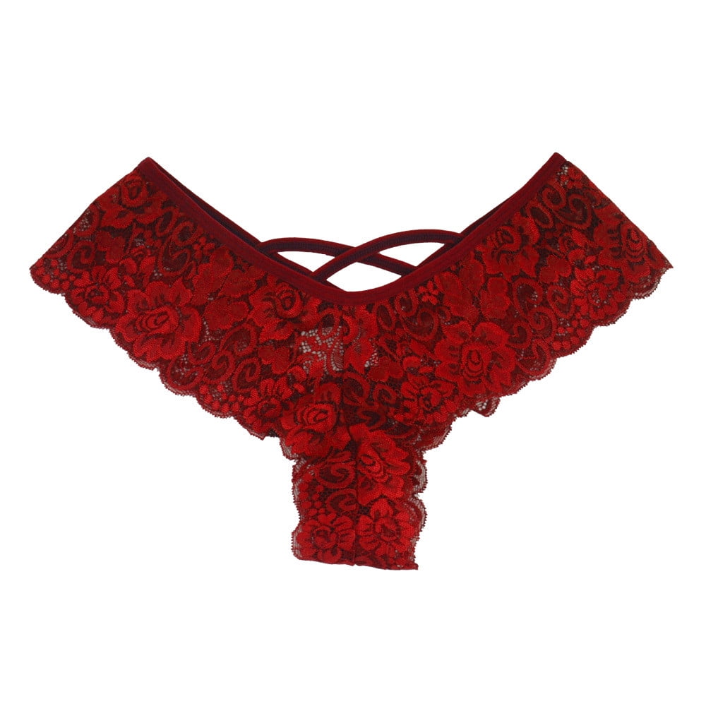 Efsteb Women's Thongs Ropa Interior Mujer Transparent Breathable Underwear  Lingerie Sexy Comfy Panties Lace Flowers Panties G Thong Low Waist Briefs  Red 