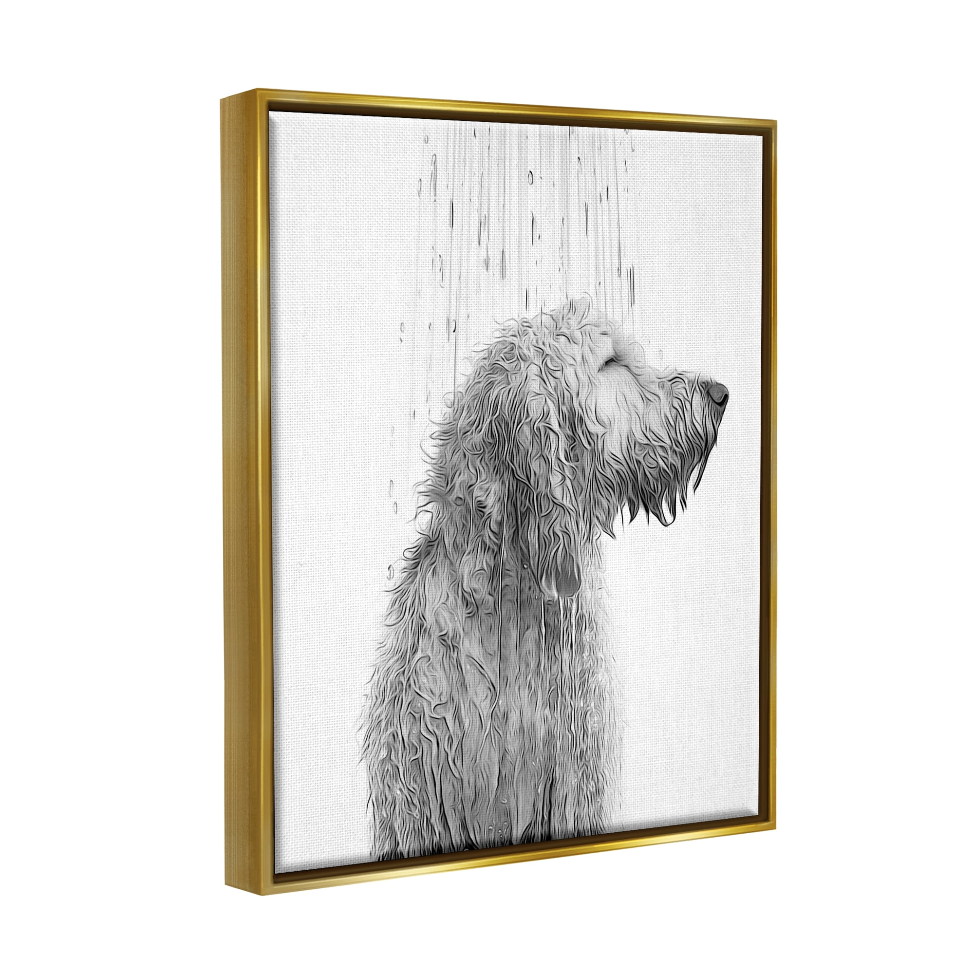 Stupell Industries Dog Bathroom Splash Animals & Insects Painting Gold Floater Framed Canvas Art Print Wall Art, 17 x 21