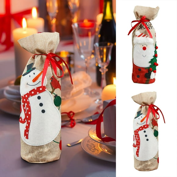 onlyliua ¡ ¡Promoción de Temporada! Nuevo de Juego Botellas de Vino y Bordado de Lino y Decoración Navideña, Bolsa para Botellas de Vino, Bolsa para Vino Tinto, Juego de Botellas de Vino Navideño