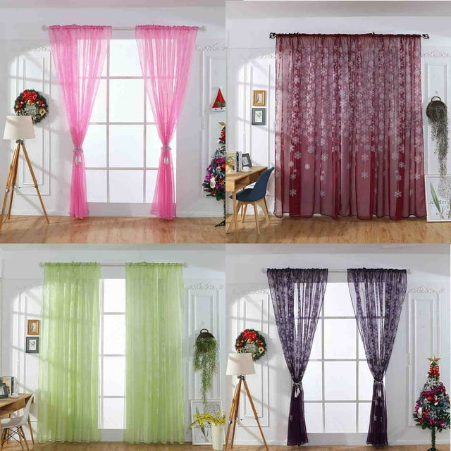 MTBLYS Christmas Window Curtain Set 2 Panels 55.1X39.4 Inches Polyester Snowflake Pattern Holiday Decor for Living Room Bedroom