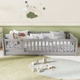 thumbnail image 3 of Bellemave Twin Size Floor Bed with Door and Fence Floor Bed with Bed Slats Sturdy Wood Floor Bed Montessori Bed Frame(Twin, Gray), 3 of 11