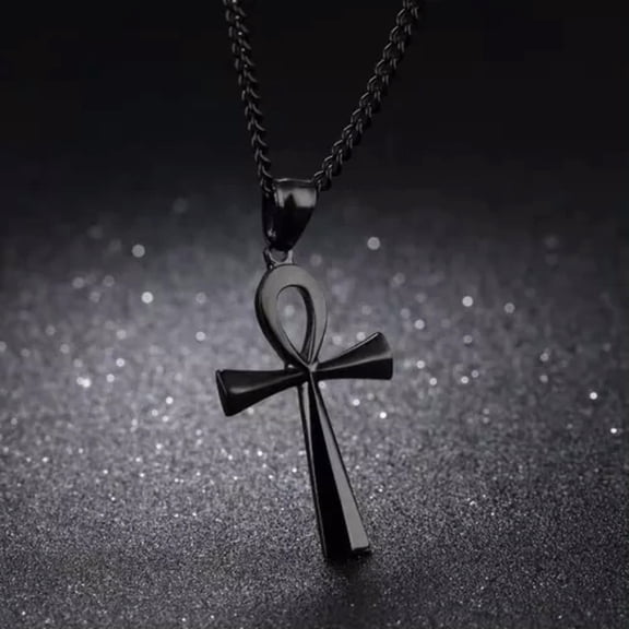 HOOUN Men's Egyptian Ankh Cross Pendant Necklace Protection Jewelry Chain 22" Gift-Black