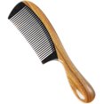 thumbnail image 2 of Peine de pelo extra largo hecho a mano, sándalo verde natural con cuerno de búfalo de dientes finos, peine desenredante de madera con aroma a sándalo antiestático (peines de dientes finos) ER, 2 of 4