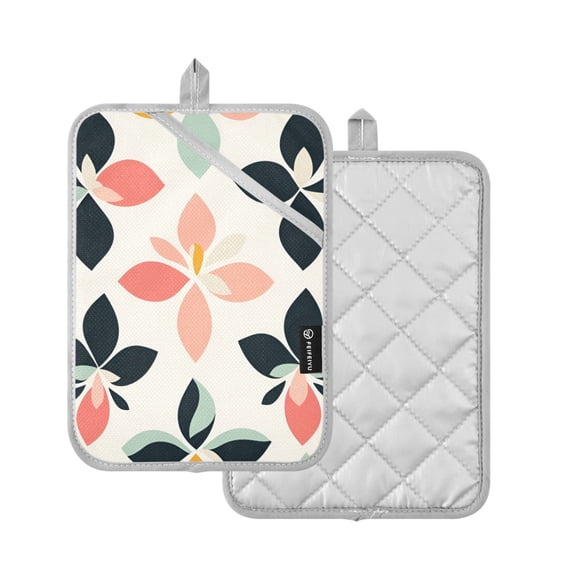 Yayeee Pot Holders Kitchen Heat Resistant with Pocket 7"x9.8" Cotton Oven Cooking Hot Pads, Black Retro Flower