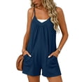 thumbnail image 2 of AHTJRT Short Jumpsuits for Women Baggy Loose Fit V Neck Wide Leg Boho Summer Rompers with Adjustable Spaghetti Straps and Pockets Navy XXL, 2 of 10