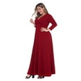 thumbnail image 5 of POSESHE Plus Size Women's Solid 3/4 Sleeve Evening Gown, Flowy V-Neck Maxi Dress, 5 of 6