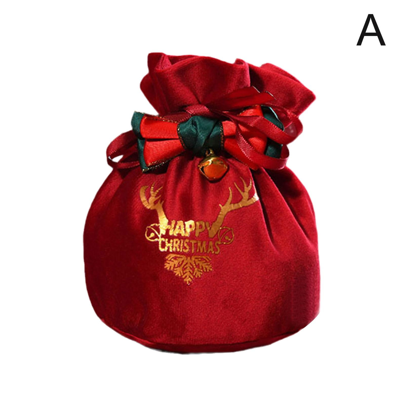 Christmas Reindeer Candy Gift Bag Velvet Santa Sacks Drawstring Bag Gift T3E9
