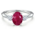 thumbnail image 3 of Gem Stone King 10K White Gold Red Ruby and White Moissanite 3-Stone Ring for Women | 1.80 Cttw | Oval 8X6MM | Gemstone July Birthstone | Size 6, 3 of 6