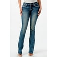 thumbnail image 2 of Grace in LA Women's Steerhead Feather Embroidered Pocket Bootcut Stretch Jeans (34, Blue), 2 of 3