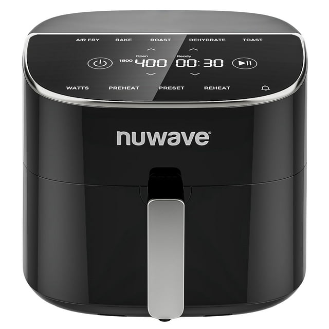 Freidora de aire Nuwave Brio Plus de 8 cuartos, sin PFAS, nueva y mejorada, pantalla táctil digital, pantalla blanca fría, 50°F~400°F en 5° precisos, 5 funciones de cocción, 100 preajustes y 50 memori