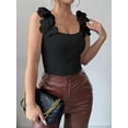 thumbnail image 4 of Women'S 3D Floral Fitted Tank Top Scoop Neck Sleeveless Ribbed Knit Tops Black XXL, 4 of 7