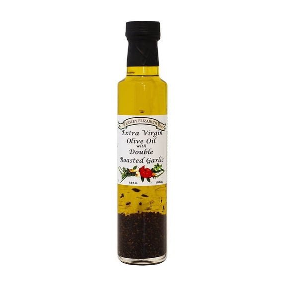 Lesley Elizabeth Extra Virgin Olive Oil with Double Roasted Garlic, 8.5 fl oz – Small-Batch Garlic-Infused EVOO for Dipping, Drizzling, Marinades & Everyday Cooking –Plant-Based Ingredients